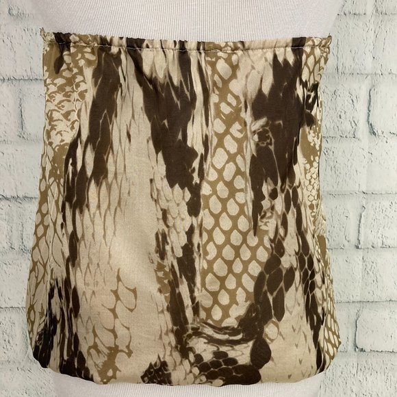 Hale Bob Silk Snake Print Blouson Halter Top Size S Lace Trim Lined Tan Brown - Picture 4 of 7